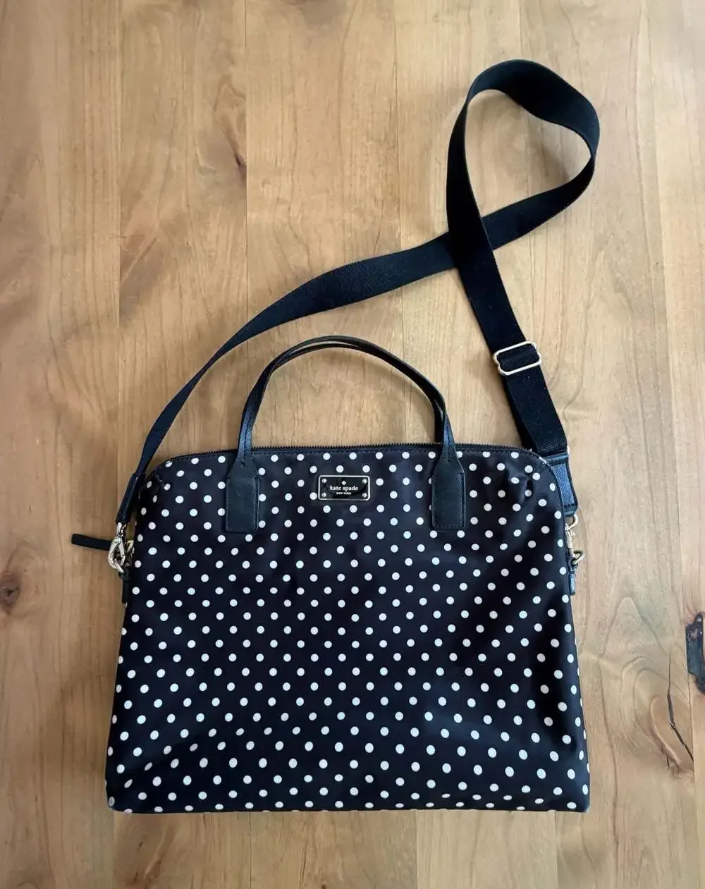 Kate Spade Black and White Polka Dot Nylon Laptop Bag Messenger Briefcase